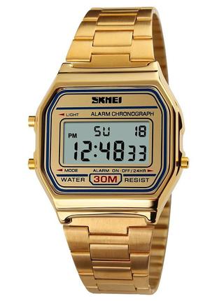 Спортивные мужские часы skmei 1123gd gold водостойкие наручные кварцевые