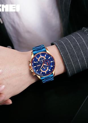 Спортивные мужские часы skmei 9250rgbu rose gold-blue водостойкие наручные кварцевые3 фото