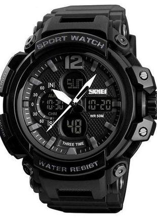Спортивные мужские часы skmei 1343 all black водостойкие наручные кварцевые