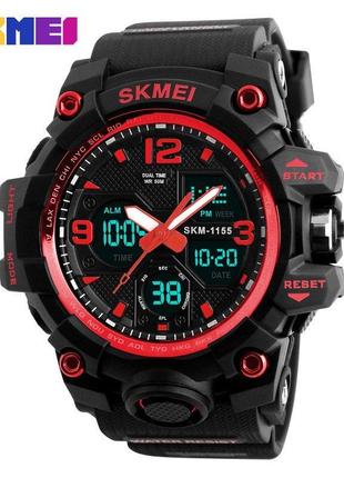 Спортивные мужские часы skmei 1155 black-red водостойкие наручные кварцевые