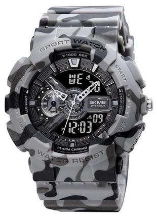 Спортивные мужские часы skmei 1688 gray-black military тактические водостойкие наручные кварцевые