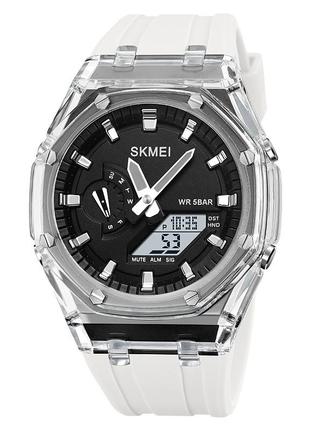 Спортивний чоловічий годинник skmei 2100wtbk white-black водостійкий наручний кварцевий