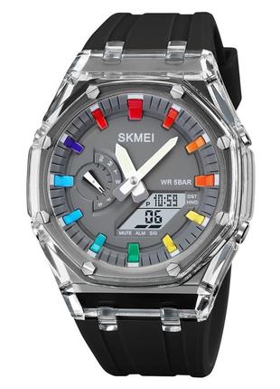 Спортивные мужские часы skmei 2100bkgy black-grey водостойкие наручные кварцевые