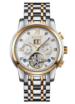 Спортивные мужские часы skmei m029tgdsi gold-silver-silver водостойкие наручные кварцевые