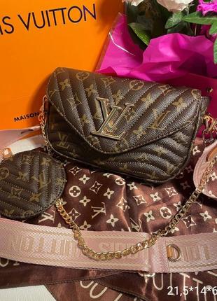 Жіноча сумка 2 в 1 коринева, сумка з гаманцем, сумка 3 в 1, сумка в стилі під луі луї віттон