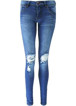 Рваные джинсы скинни с порванными коленями boohoo blue xxs-xs