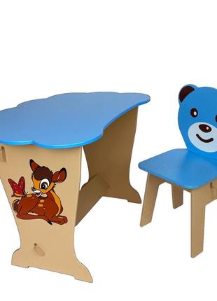 Столик детский деревянный мдф и стульчик мася , высота 46 см. столешница 60/45 см. голубой