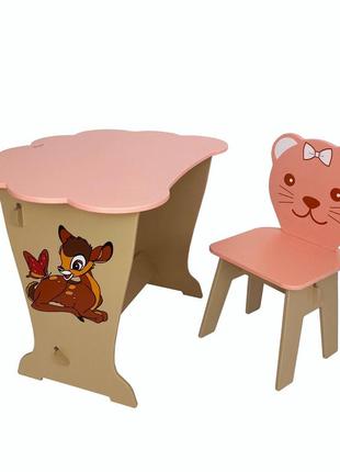 Столик детский деревянный мдф и стульчик мася , высота 46 см. столешница 60/45 см. розовый4 фото