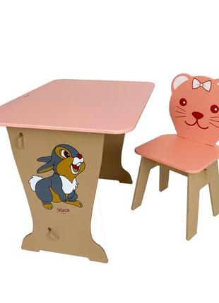 Столик детский деревянный мдф и стульчик мася , высота 46 см. столешница 60/45 см. розовый