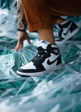 Жіночі чорно-білі шкіряні кросівки nike air jordan 1 🆕 високі джордани