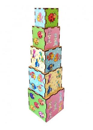 Игрушка деревянная кубики пирамидки "животные", псд013