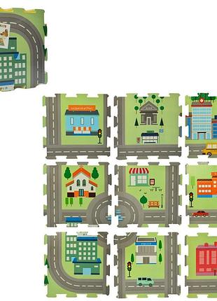 Коврик-мат eva, напольное покрытие, теплый пол, 9 дет. (9мм, 31-31см), город, m5801
