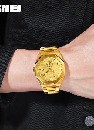 Спортивные мужские часы skmei 9262gdgd gold-gold водостойкие наручные кварцевые3 фото