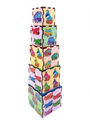 Іграшка дерев'яна кубики пірамідки "транспорт", псд012