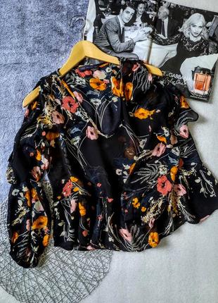 Романтичная шифоновая прозрачная блуза с воланами цветочный принт