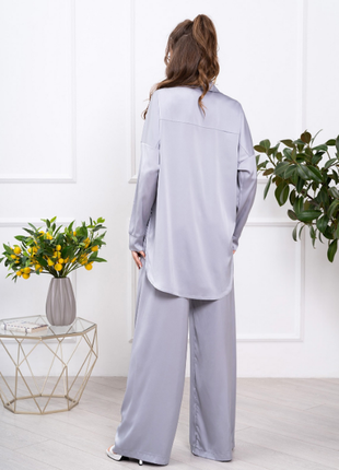 Шелковый костюм оверсайз в пижамном стиле деловой 3 цвета7 фото