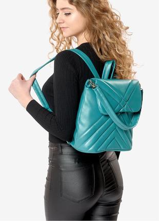 Компактный, крепкий женский рюкзак-сумка sambag loft - стеганый бирюза