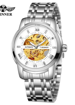Чоловічий годинник, механіка з автопідзаводом forsining 8241 silver-white