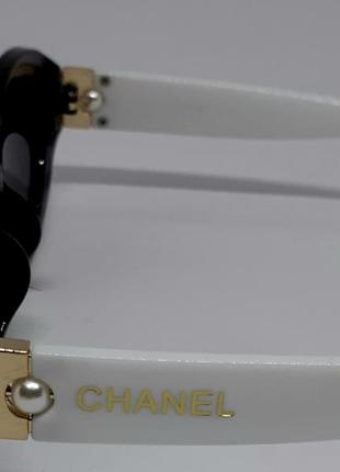 Очки в стиле chanel женские солнцезащитные черные овальные с белыми дужками поляризированые5 фото