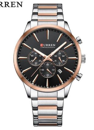 Класичний чоловічий наручний годинник curren 8435 silver-rose gold-black