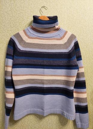 Вовняний светр гольф в смужки з високою горловиною4 фото