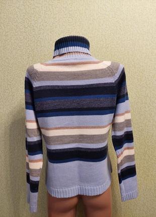 Вовняний светр гольф в смужки з високою горловиною6 фото