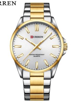 Классические мужские наручные часы curren 9090 silver-gold-silver