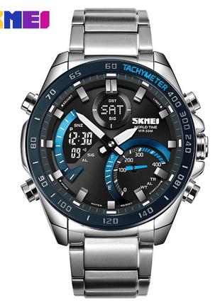 Спортивные мужские часы skmei 1889bubk silver-blue-black водостойкие наручные кварцевые