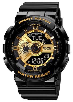 Спортивний чоловічий годинник skmei 1834 black-gold водостійкий наручний кварцевий