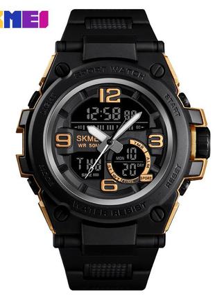 Спортивные мужские часы skmei 1452gd gold-black водостойкие наручные кварцевые