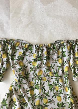 Сукня плаття в лимонах відкриті плечі8 фото