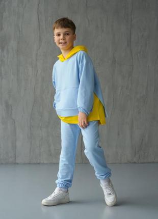 Стильный детский повседневный прогулочный костюм на мальчика девочку весенняя весна осень демисезонный модный трендовый оверсайз унисекс5 фото