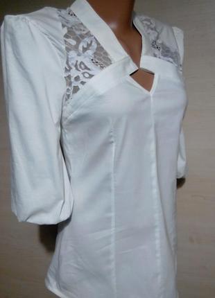 Белая блуза с кружевом и красивой кокеткой sogo весенняя скидка!2 фото