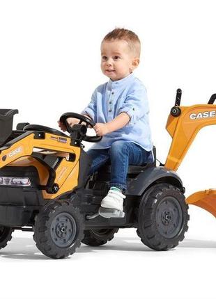 Дитячий трактор на педалях з причепом, переднім та заднім ковшами falk 967n case ce (колір - помаранчевий)2 фото