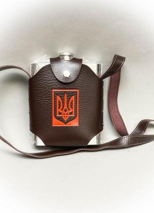 Фляга з нержавіючої сталі в чохлі з гербом україни 500 мл