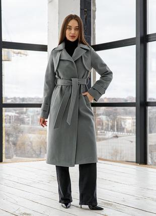 Демисезонное пальто пв-310 серый