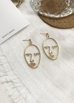 Серьги лица контур тонкие линии минимализм / сережки нестандартные оригинальные креативные