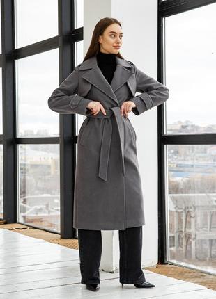 Демисезонное пальто пв-310 темно-серый