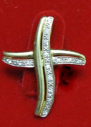 Підвіска хрест, золото 585, діаманти