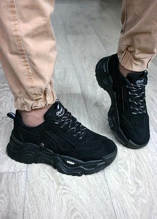 Жіночі кросівки на високій підошві чорні женские кроссовки высокие