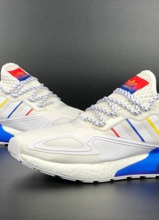 Чоловічі кросівки adidas zx 2k boost 2.0 сіточка білі сині червоні4 фото