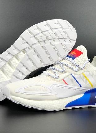 Чоловічі кросівки adidas zx 2k boost 2.0 сіточка білі сині червоні5 фото