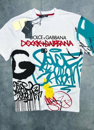 Брендовая мужская футболка / качественная футболка dolce gabbana в белом цвете на лето