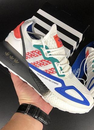 Мужские кроссовки adidas zx 2k boost 2.0 сеточка белые синие