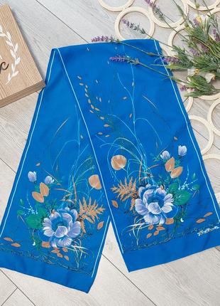 🔹голубой винтажный подпиской шарфик в цветочный принт🌼 gun renoir (26 см на 127 см)2 фото