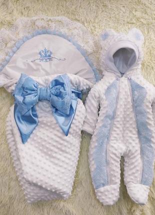 Комплект конверт и комбинезон с кружевом