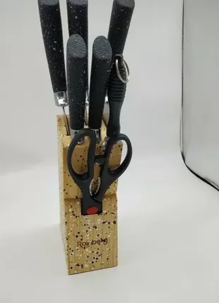 Набор ножей rainberg rb-8806 на 8 предметов с ножницами + подставка черный1 фото