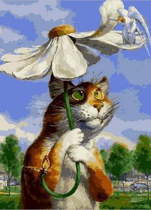 Картина по номерам mariposa q2076 кот с ромашкой 40х50см краски кисти холст набор для росписи по цифрам1 фото