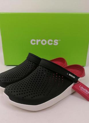 Чоловічі крокси crocs literide black white чорні усі розміри у наявності