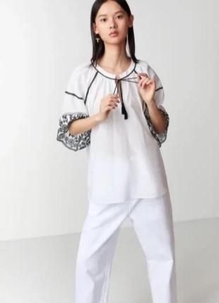 Zara хлопковая блуза с вышивкой s4 фото